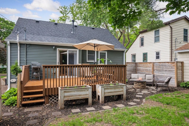 3011 Brunswick Ave S, Saint Louis Park, MN 55416 - rear view of house with an outdoor living space, roof with shingles, and a deck