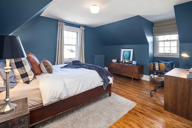 2774 Lake Of The Isles Pkwy, Minneapolis, MN 55416 - bedroom featuring wood finished floors, vaulted ceiling, and radiator heating unit