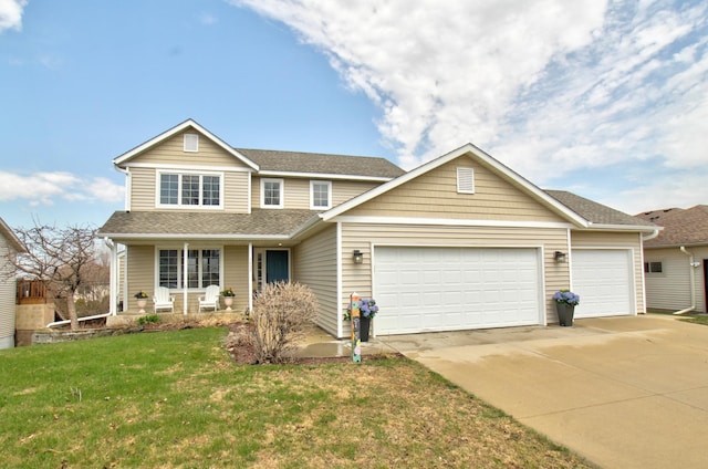 1007 9th St NW, Kasson, MN 55944 - traditional-style house with concrete driveway, an attached garage, a porch, and a front lawn