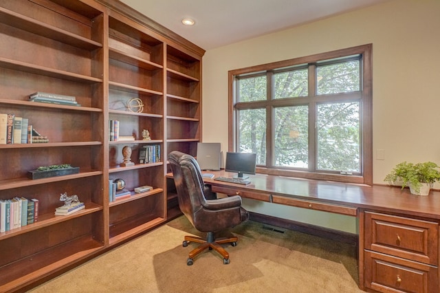 926 Kohlman Ln, Maplewood, MN 55109 - home office with light carpet, built in desk, and recessed lighting