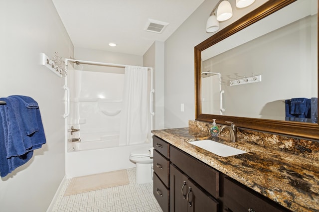 9769 Jeremiah Ct NE, Hanover, MN 55341 - bathroom featuring vanity, shower / bath combo, toilet, and tile patterned floors