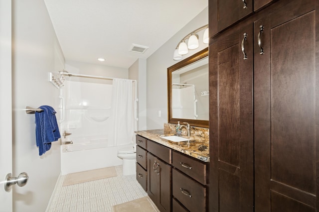 9769 Jeremiah Ct NE, Hanover, MN 55341 - bathroom featuring vanity, toilet, shower / bathtub combination with curtain, and tile patterned floors