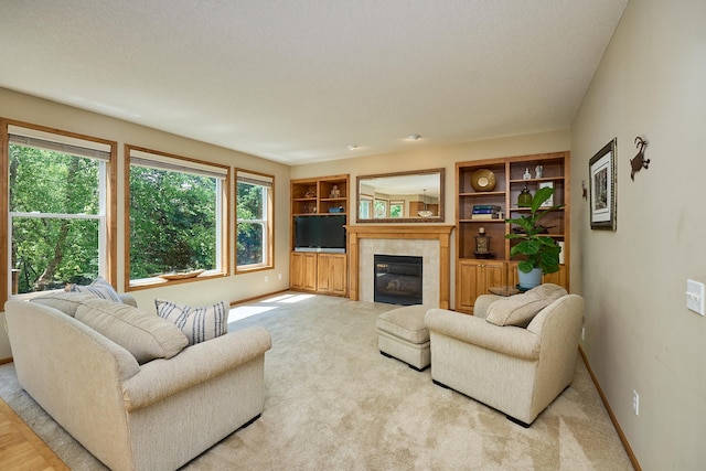 17299 66th Pl N, Maple Grove, MN 55311 - living room featuring a tiled fireplace and light colored carpet