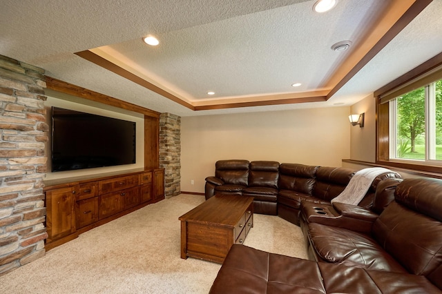 17299 66th Pl N, Maple Grove, MN 55311 - living area with a tray ceiling, a textured ceiling, and light carpet