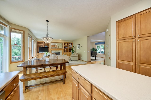 17299 66th Pl N, Maple Grove, MN 55311 - dining room featuring light wood-style floors, a fireplace, and a chandelier