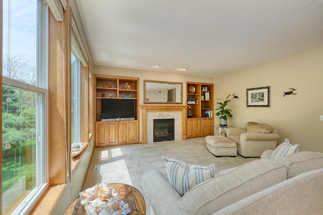 17299 66th Pl N, Maple Grove, MN 55311 - living room featuring light carpet and a tile fireplace