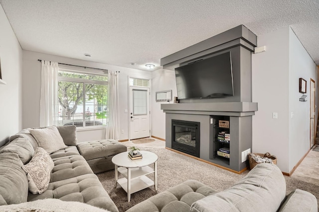 13397 Europa Ct N Unit 5, Hugo, MN 55038 - living area featuring a textured ceiling, a glass covered fireplace, and baseboards