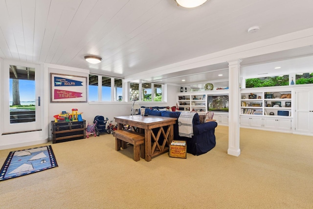 19820 Lakeview Ave, Deephaven, MN 55331 - carpeted living room with decorative columns