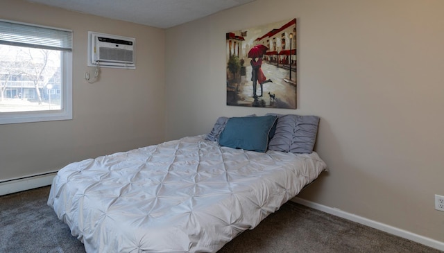 2930 Blaisdell Ave Unit 124, Minneapolis, MN 55408 - carpeted bedroom featuring a wall unit AC, baseboards, and a baseboard radiator