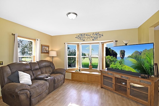 living room featuring light wood-style flooring and healthy amount of natural light