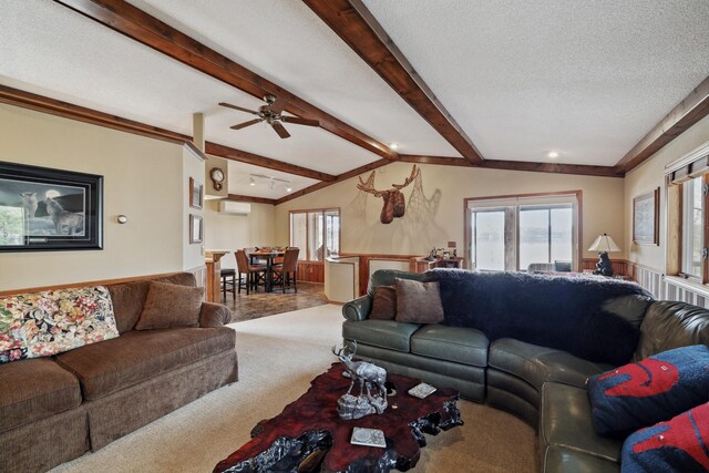 12037 Northgate Ln, Crosslake, MN 56442 - living room with carpet, a ceiling fan, and a wall unit AC