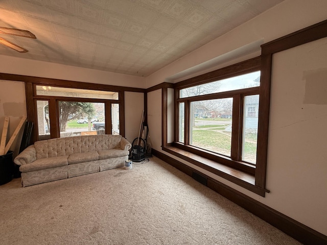 616 5th St, Madison, MN 56256 - unfurnished living room with ceiling fan, a healthy amount of sunlight, and carpet