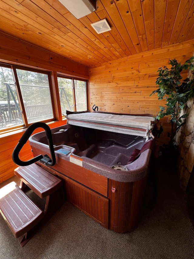 22612 Greenwood Loop, Park Rapids, MN 56470 - misc room with wood walls, wood ceiling, and carpet floors