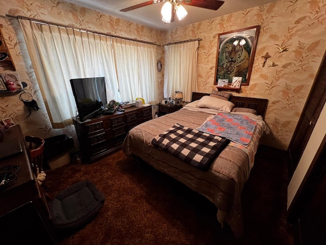 22612 Greenwood Loop, Park Rapids, MN 56470 - bedroom with wallpapered walls, a ceiling fan, and carpet floors