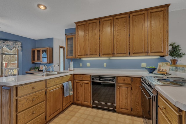 4762 383rd St, Sartell, MN 56377 - kitchen with dishwasher, a sink, a peninsula, and brown cabinetry