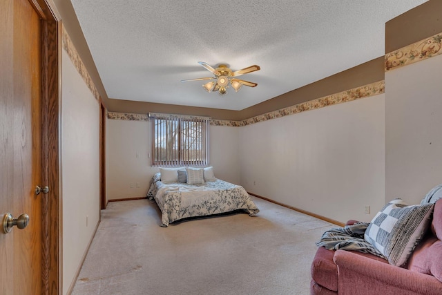 4762 383rd St, Sartell, MN 56377 - bedroom with light colored carpet, baseboards, a textured ceiling, and a ceiling fan