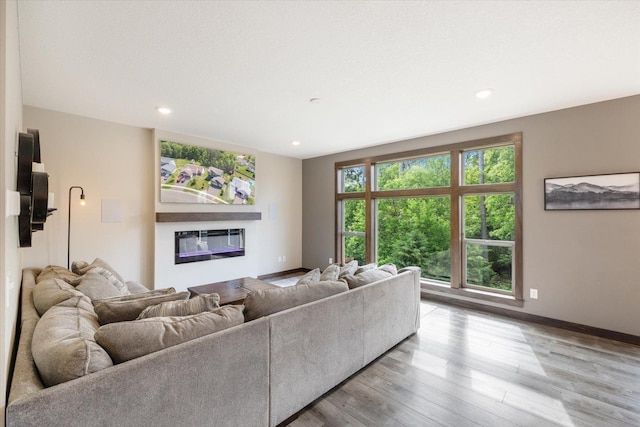 1030 Bellaire Blvd NW, Isanti, MN 55040 - living room featuring a glass covered fireplace, light wood-type flooring, recessed lighting, and baseboards
