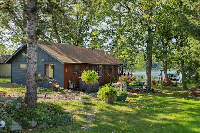 exterior space featuring a water view