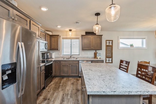 413 Fawn Run, Kenyon, MN 55946 - kitchen featuring stainless steel appliances, a sink, plenty of natural light, dark wood finished floors, and recessed lighting
