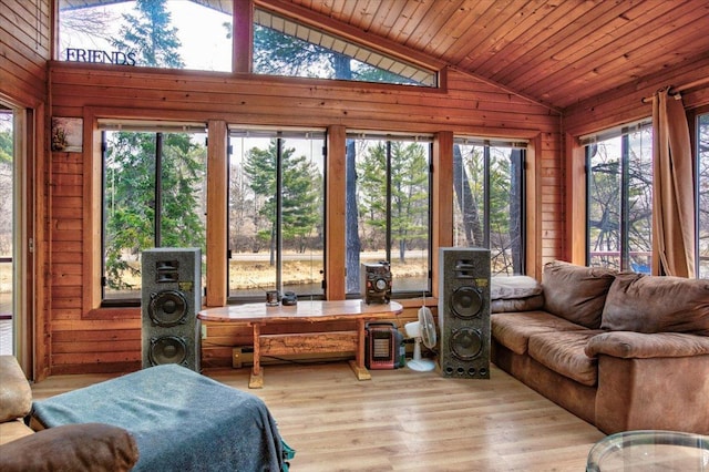 607 Cross Ave S, Amery, WI 54001 - interior space featuring wooden ceiling, wood walls, vaulted ceiling, and wood finished floors