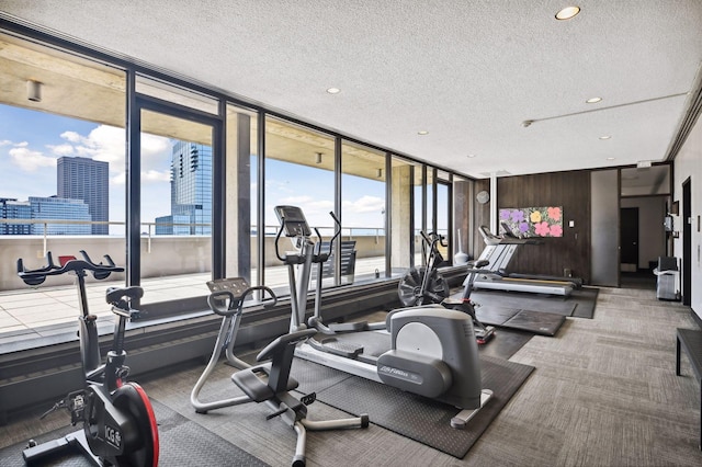 15 1st St Unit A1009, Minneapolis, MN 55401 - workout area featuring recessed lighting, a view of city, a textured ceiling, and carpet floors