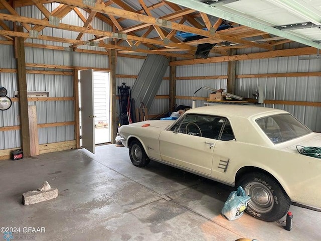 garage with metal wall