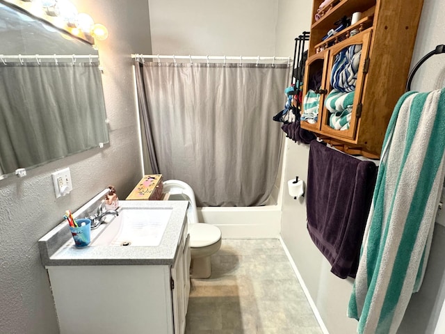 109 Rocket Dr, Badger, MN 56714 - bathroom with vanity, toilet, a textured wall, and shower / tub combo