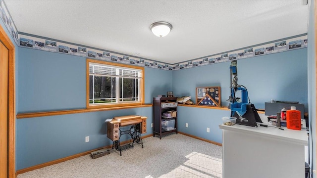 9112 Indigo Rd NW, Watab Twp, MN 56367 - office area featuring baseboards, a textured ceiling, and carpet