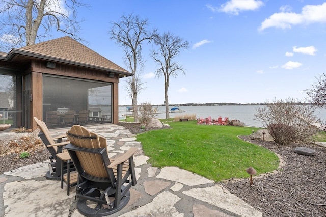 623 Shore Dr, Forest Lake, MN 55025 - view of yard featuring a water view and a patio area