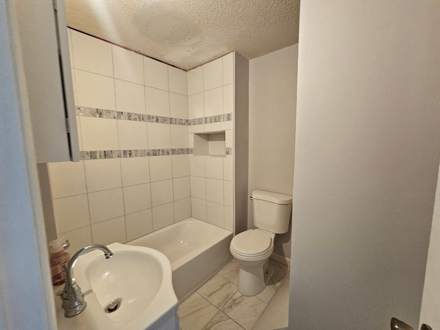 4517 4th Ave S, Minneapolis, MN 55419 - full bathroom featuring marble finish floors, a textured ceiling, and shower / bath combination