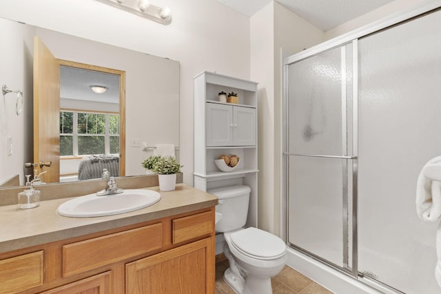 12172 Waconia St NE Unit C, Blaine, MN 55449 - ensuite bathroom with a shower stall, toilet, vanity, and tile patterned floors
