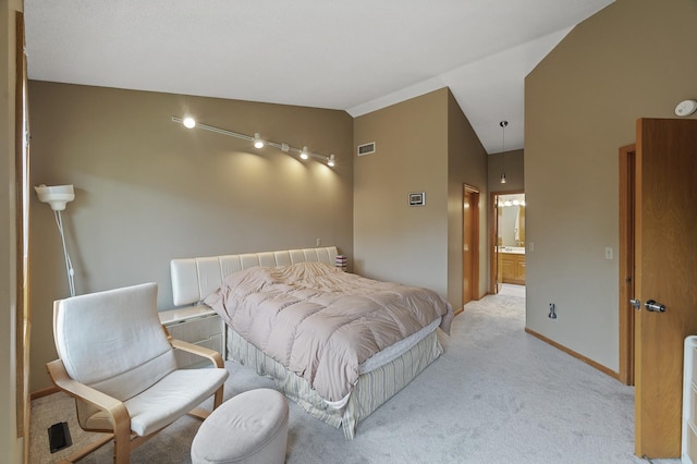 10695 53rd Ave N, Plymouth, MN 55442 - bedroom with lofted ceiling, light colored carpet, baseboards, and connected bathroom