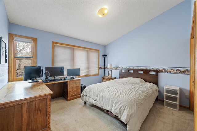 10695 53rd Ave N, Plymouth, MN 55442 - bedroom featuring light colored carpet, a desk, a textured ceiling, and vaulted ceiling