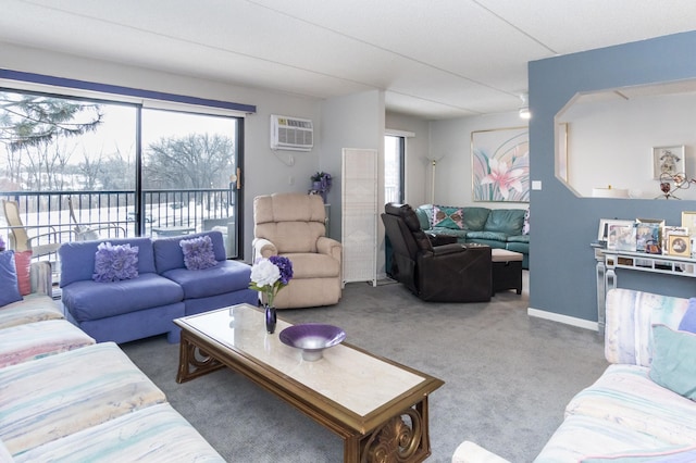 10411 Cedar Lake Rd Unit 301, Minnetonka, MN 55305 - living area featuring a wall mounted air conditioner, carpet flooring, and baseboards