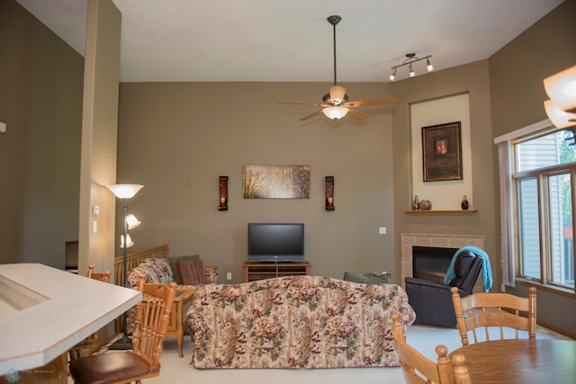 3220 40th Ave S Unit D, Fargo, ND 58104 - living room featuring a fireplace and a ceiling fan