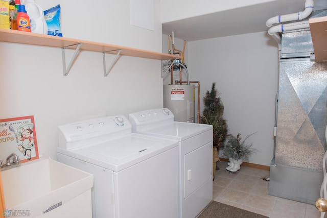 3220 40th Ave S Unit D, Fargo, ND 58104 - clothes washing area with laundry area, light tile patterned floors, independent washer and dryer, a sink, and electric water heater