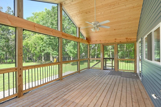 24182 184th St NW, Orrock Twp, MN 55309 - unfurnished sunroom featuring vaulted ceiling and ceiling fan