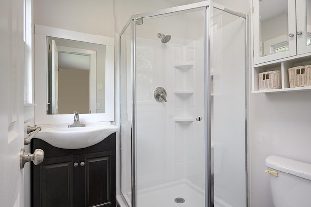 24182 184th St NW, Orrock Twp, MN 55309 - bathroom featuring a stall shower, vanity, and toilet