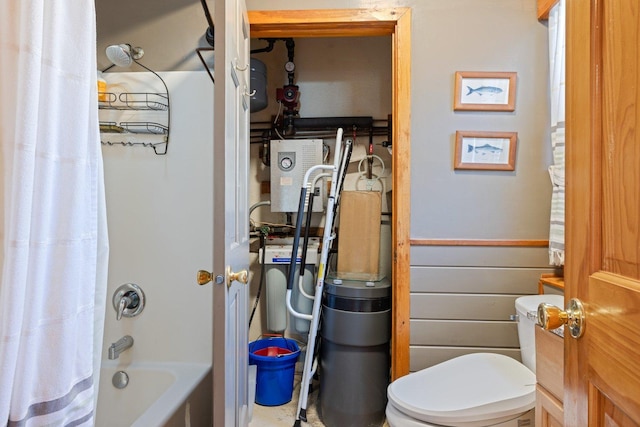 45570 Star Lake Rd, Marcell, MN 56657 - bathroom with toilet and shower / bathtub combination with curtain