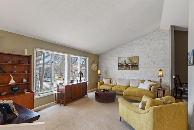 2915 Alvarado Ln N, Plymouth, MN 55447 - living area featuring plenty of natural light, lofted ceiling, baseboards, light carpet, and a textured ceiling