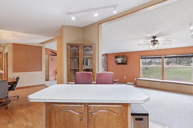 34115 Malmberg Ave, Chisago Lake Twp, MN 55045 - kitchen featuring light countertops, ceiling fan, track lighting, and a center island