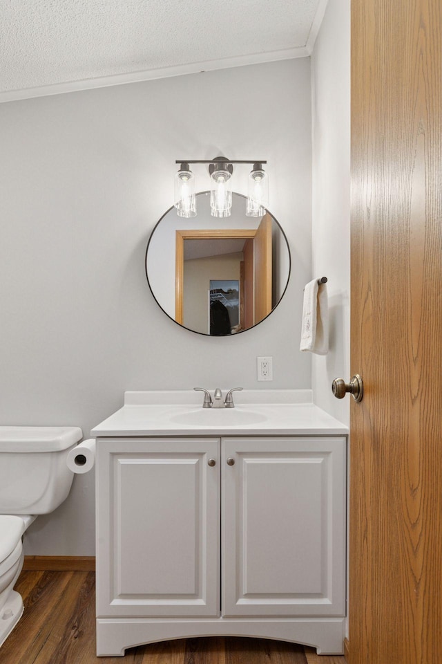 34115 Malmberg Ave, Chisago Lake Twp, MN 55045 - half bath featuring vanity, ornamental molding, and wood finished floors