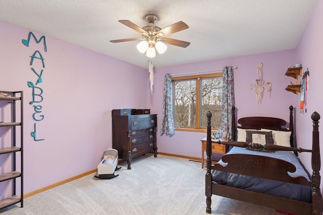 34115 Malmberg Ave, Chisago Lake Twp, MN 55045 - carpeted bedroom with a textured ceiling and a ceiling fan