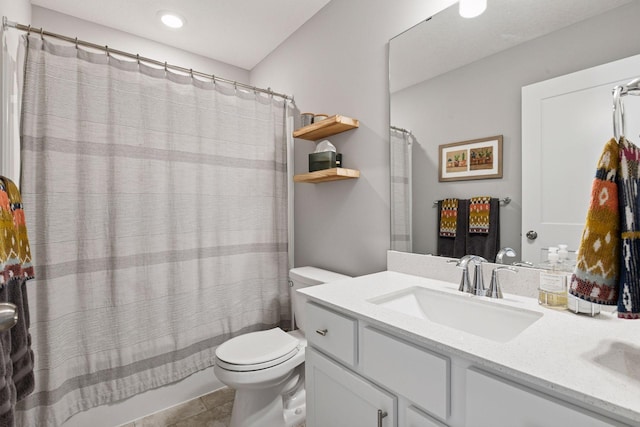 9444 Bridle Way, Victoria, MN 55386 - bathroom with toilet, vanity, tile patterned flooring, and recessed lighting