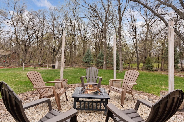 view of patio / terrace featuring a fire pit and fence