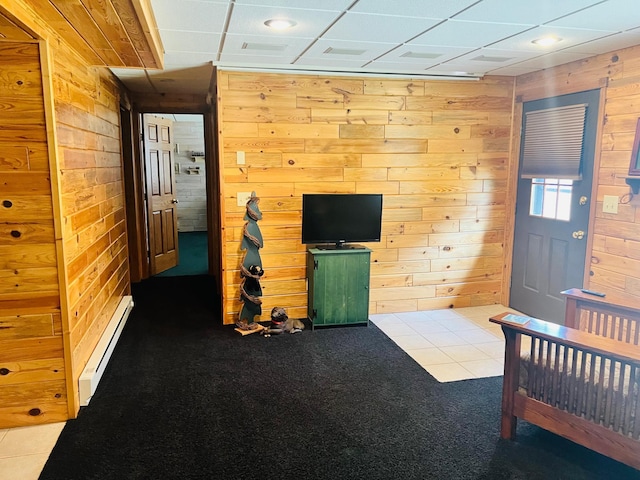10822 Steamboat Loop NW, Walker, MN 56484 - carpeted bedroom with wood walls and a baseboard radiator