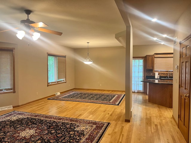 10822 Steamboat Loop NW, Walker, MN 56484 - unfurnished living room with light wood-style flooring and a ceiling fan