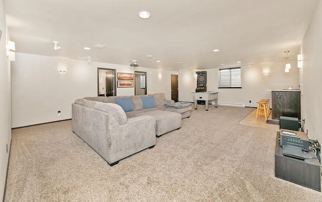 1408 72nd Ave S, Fargo, ND 58104 - living room featuring carpet flooring, recessed lighting, and baseboards