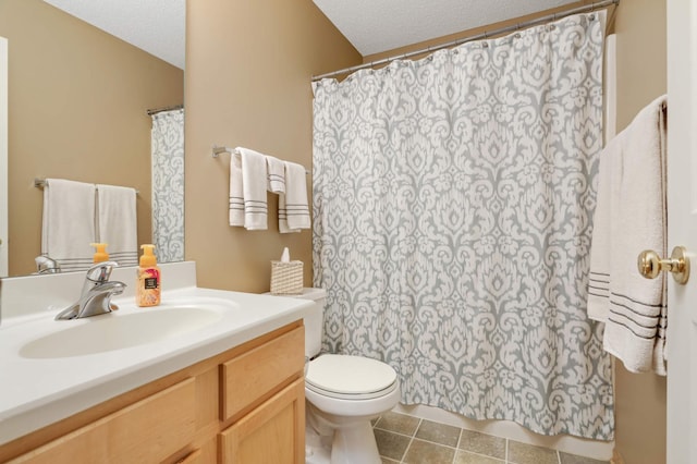 13775 54th Ave N, Plymouth, MN 55446 - bathroom with vanity, a textured ceiling, tile patterned flooring, and a shower with curtain