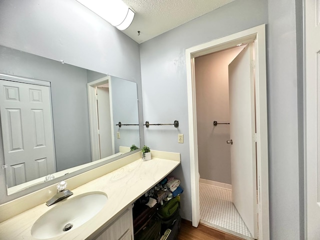 4120 Parklawn Ave Unit 134, Edina, MN 55435 - bathroom featuring vanity, a textured ceiling, and wood finished floors